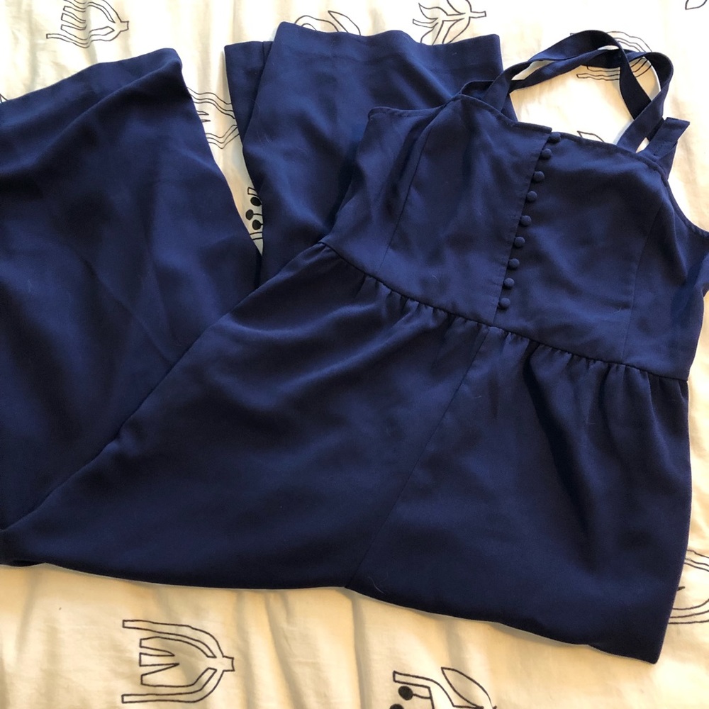 Madewell navy smocked button front jumpsuit
